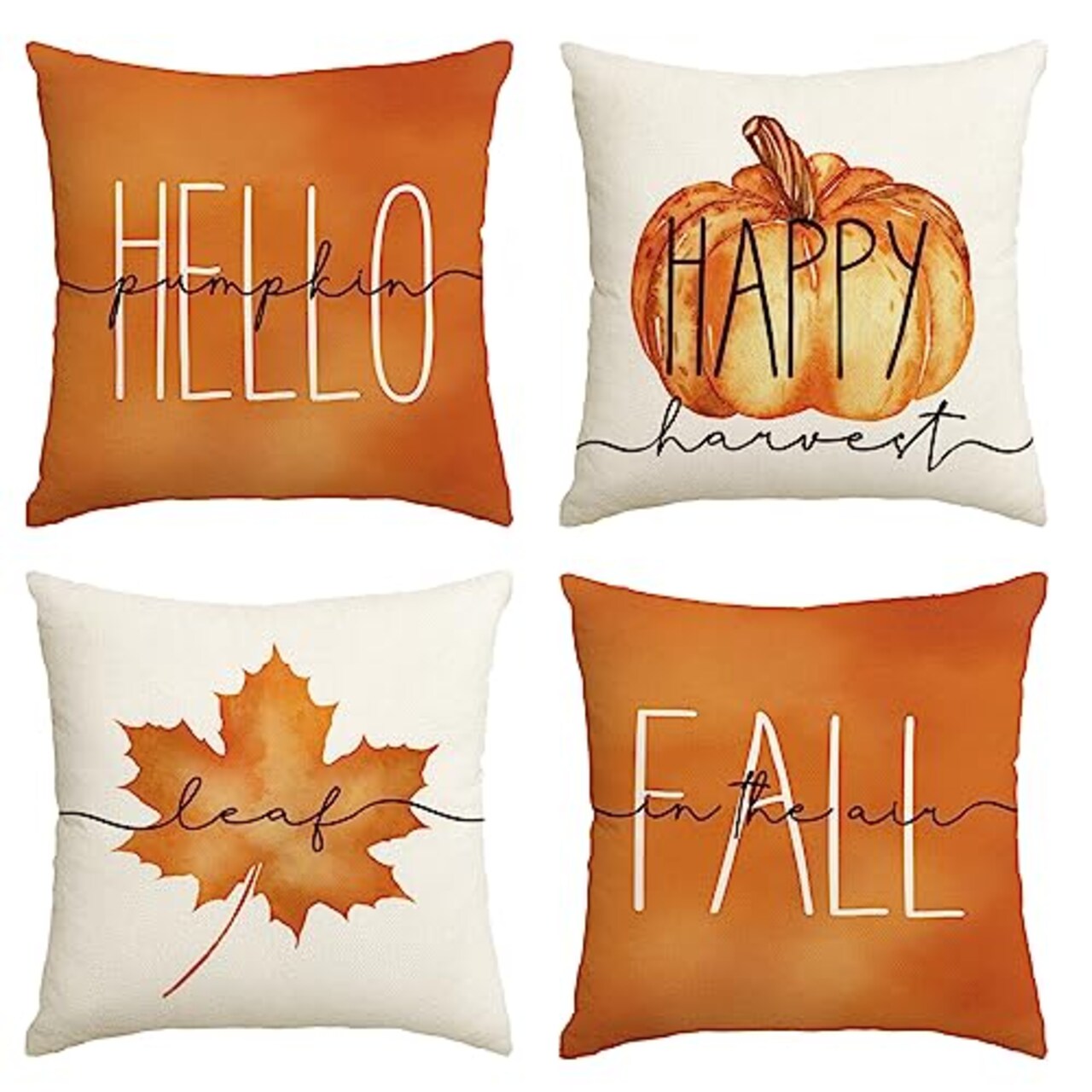 AVOIN colorlife Hello Pumpkin Fall Happy Harvest Maple Leaf Throw Pillow Covers, 18 x 18 Inch Pillows Autumn Seasonal Cushion Case for Sofa Couch Set of 4